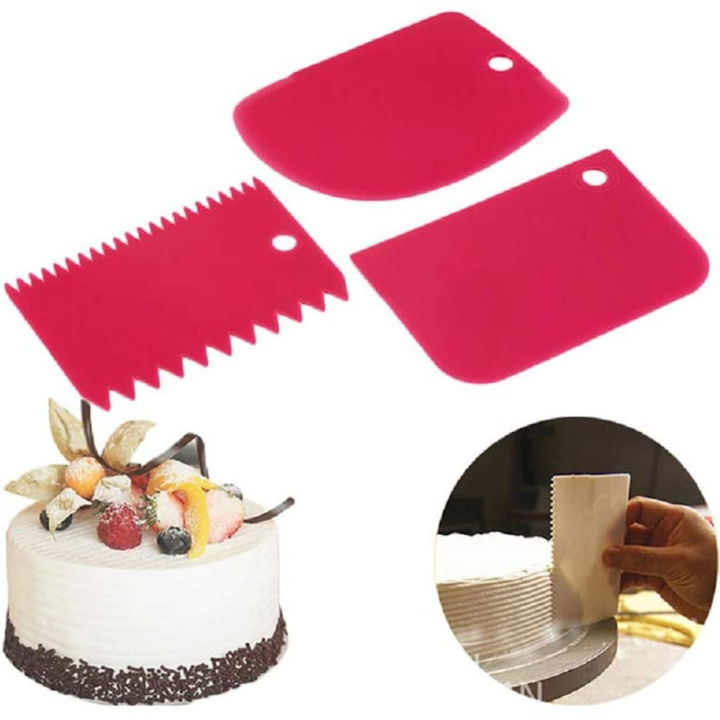 3 Pcs Plastic Cake Scraper Spatula Set Pastry Dough Fondant Cream Cake Edge Side Decorating Comb and Icing Smoother Cutters