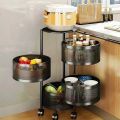 4 Tier Kitchen Storage Shelf Rotating Fruit and Vegetable Basket Shelf Rotatable Rack Floor Living Room Movable Household Shelf. 