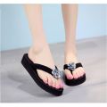 Korean Style Floral Flip Flops Women's High Heel Summer Slippers Leisure Flip-Flops Student Non-Slip Foam Thick Wedge Beach Shoes. 