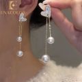 Enacolor  Gold Metal Chain Drop Earring Pearl Female Delicate Full Crystal Heart Dangle Earrings for  Girls. 
