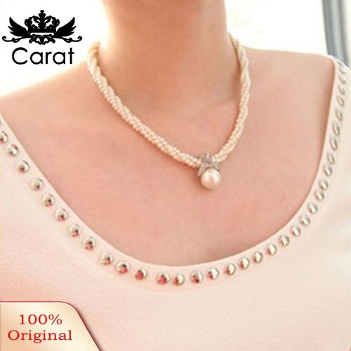 Women Fashion Pendant Chain Choker Faux Pearls Statement Necklace Jewelry