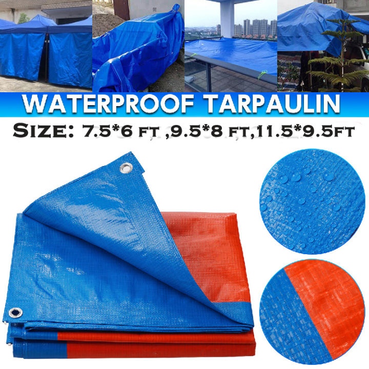 PE Waterproof Heavy Duty Tarp Sheet Large Tarp Cover  for Outdoor  protection camping Tent, Garden, Furniture, Pool, Car ,Pet,  Blue Trailer Cover  7.5 * 6 Ft , 9.5 * 8 ft , 11.5 * 9.5   feet