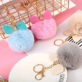 【HOT】 Creative Faux Fur Pom Pom Keychain Women Girls Bag Pendant Rhinestone Pu Leather Bow Keyring For Wallet Accessory. 