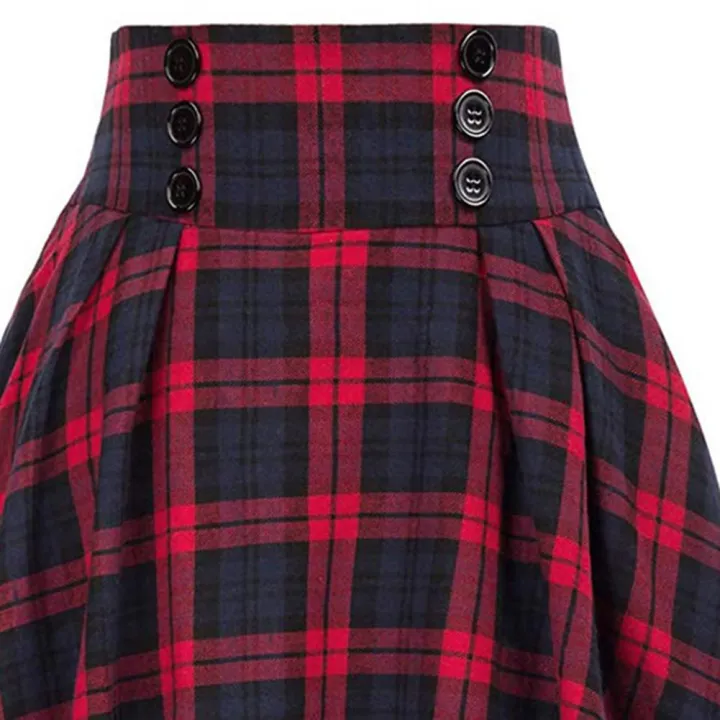Women%20Skirt%20Elastic%20Waist%20Big%20Hem%20A-line%20Colorblock%20Plaid%20Print%20Loose%20Fit%20Skirt%20Ankle%20Length%20Pockets%20Retro%20Lady%20Maxi%20Skirt%20-%20Image%204
