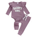 Daddys Girls Baby Clothes 3 6 9 12 Month Ribbed Romper Ruffle Long Sleeve Pants Newborn Outfits Clothing Set. 