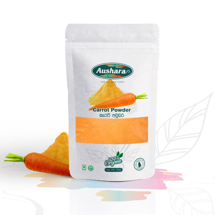 MENNA PRODUCTS 100% Natural Carrot Powder 50g - Pure Carrot Powder from The Sri Lanka - Ideal for Skin Care, Face Pack Juice and Smoothie - High in Vitamin A