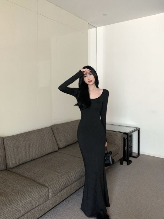 Hot%20Girl%20Pure%20Desire%20Long%20Sleeve%20Dress%20Women's%20Autumn%202024%20New%20Brown%20Base%20Dress%20Slim%20Fishtail%20Hip%20Skirt%20-%20Image%202