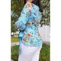 Tropical Elegance - Light Blue Floral Wrap Top. 