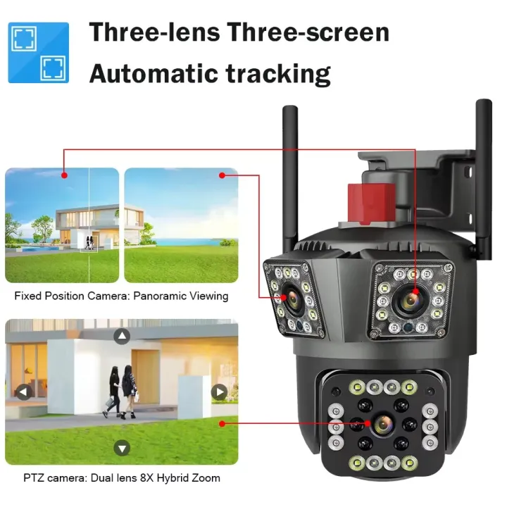 V380,IP security camera CCTV 8MP 4G SIM Camera , Outdoor waterproof belt alarm 360 pan tilt CCTV dual lens camera