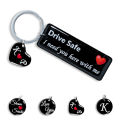 Drive Safe key tag for Love Birthday Gift Heart Round tags Customized Own Words Names Vehicle Keychain for anniversary valentine's day key chain gift for him. 