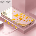 Hontinga for Redmi 7A Back Cover（Free Lanyard）Luxury 6D Plating Golden Butterfly Side Pattern Case Soft Silicone Square Mobile Cover. 