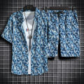 Hawaii Holiday Beachwear Men's Trendy Casual Suit Men's Short-Sleeved Shirt Shorts Loose and Handsome Wear Match Printed Shirt. 