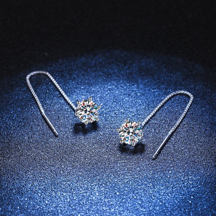 Moissanite Zircons925Sterling Silver Needle Six-Claw Hanging Earrings Female Long Fringe Earrings Anti-Allergy Tik Tok Live Stream Supply