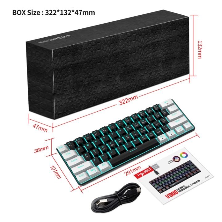 HXSJ V900 60% Upgrade Mechanical Keyboard Ergonomics Blue Backlit LED ...