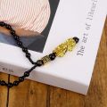 Feng Shui Pi Xiu Pendant Necklace -Bring Wealth Good Luck Charm Necklace -Chinese Feng Shui Faith Obsidian Stone Beads Necklace. 