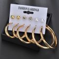 Fashion  Metal Elegant Female Hoop Earrings Crystal Pearl Earings 6Pcs/Set New. 