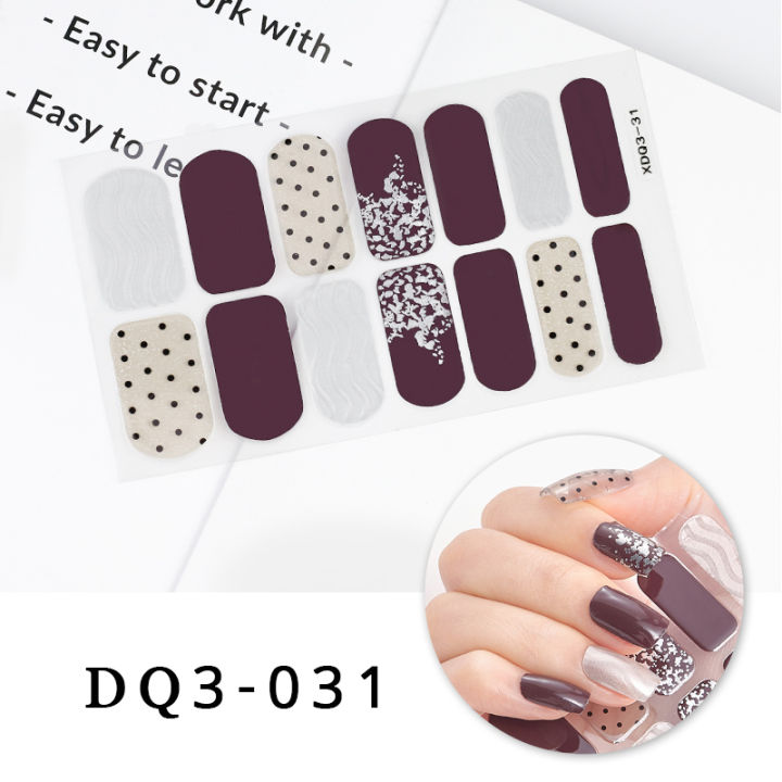 NEW 14 Pcs/Sheet Golden Pink Nail Polish Stickers Full Cover Stickers for Nails Glitter Decal for Manicure DIY Nail Strips for Women