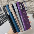 NEW Desert Titanium Gold lens frame holder magnetic silicone case for Samsung Galaxy S25 S24 Ultra magsafe charging soft back cover. 