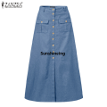 Beach Skirt Pure Flared Line Button Party Sand Women's A ZANZEA Swing Maxi Pleated Skirt. 