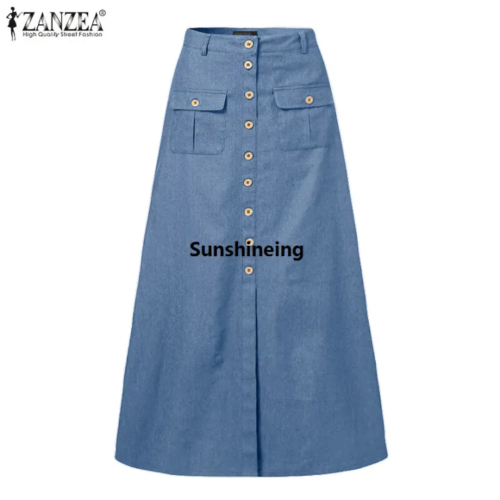 Beach%20Skirt%20Pure%20Flared%20Line%20Button%20Party%20Sand%20Women's%20A%20ZANZEA%20Swing%20Maxi%20Pleated%20Skirt%20-%20Image%203
