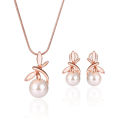 Vogue Jewelry Set Bright Luster Plated Imitation Pearl Necklace Earrings. 