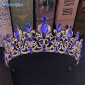 Mamojko Luxury Baroque Crystal Wedding Bridal Tiara Diamante Royal Blue Red Crown Pageant Prom Bride Hair Jewelry For Bridesmaid. 