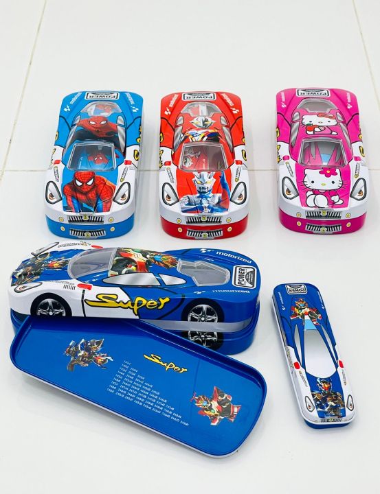 2 in 1 Super Car Metal Pencil Box with Moving Wheels Double Comparment for Kids - Brown (2pcs Set/ 2 Cars)