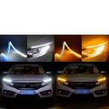 2x DRL 45cm Daytime Running Light Flexible Soft Tube Guide Car LED Strip White Turn signal Yellow Waterproof. 
