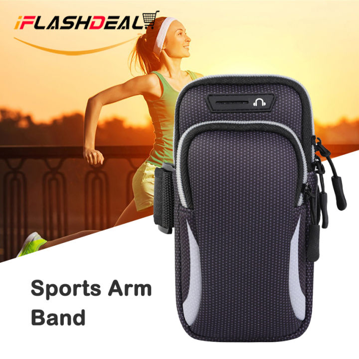 OIMG 6.5Inches Sports  Arm Band Waterproof Phone Arm Bag Nylon Mobile Phone Holder Bag With Zipper Pouch For Android Iphone Exercise Running Workout Grey