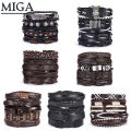 sevenq8 6pcs/set Multilayer Leather Leaf Owl Bracelet Men Women Wristband Bangle Cuff. 