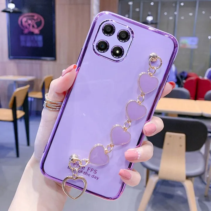LECOMES%20for%20Honor%20X6%20(4G)%20Back%20Cover%20with%20Love%20Heart%20Bracelet%20Chain%20Luxury%206D%20Plating%20Shiny%20Soft%20Silicone%20Mobile%20Phone%20Case%20Pouch%20Girls%20-%20Image%203