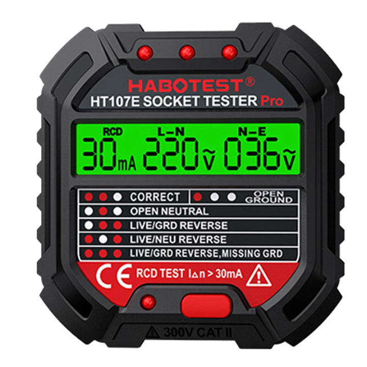 Electric Socket Tester Detector Line Plug HT107 Pro Socket Tester Electrical Instruments Circuit Breaker Finders UK Plug