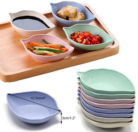 1/4/10pcs Sauce Dishes Leaves Shape Wheat Fiber Bowl Vinegar Seasoning Solid Soybean Dish Sauce Salt Snack Small Plate Kitchen Tool
