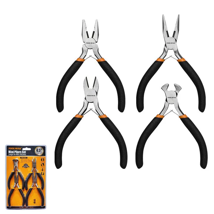 Mini Pliers Precision Professional Set - Nose Combination Diagonal End Cutting Pliers - 4 Pcs