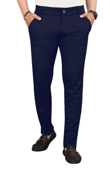 Men Dark Blue Black Bottom Regular Fit Pant Twill Casual Trouser