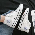 Canvas Shoes Men's High-Top Student Korean Fashion Shoes Versatile Japanese White Shoes Fashion Cloth Shoes Couple Shoes Men's Board Shoes. 