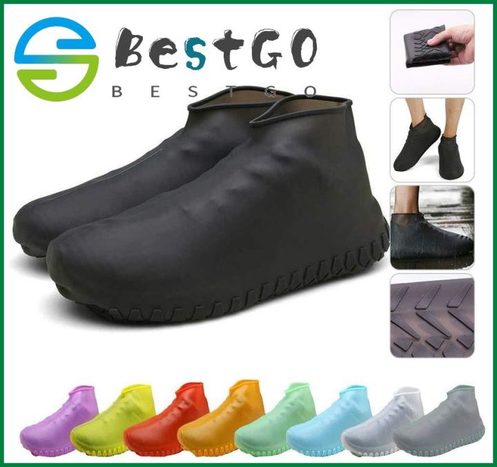 【BestGO】A Pair Silicone Transparent Waterproof Shoe Covers for Men and Women, Reusable Rubber Boot Protectors for Rain and Snow Days, Durable,Water Resistant,Non slip