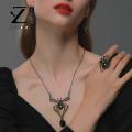 Zentora Necklace Earrings Ring Spider-Shaped Faux Gem Halloween Female Jewelry. 