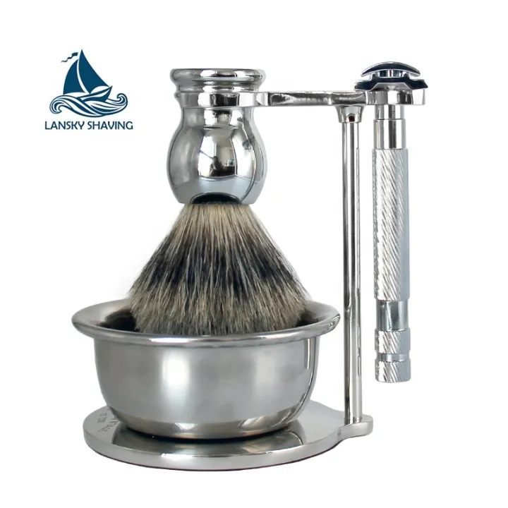 High Quality Badger Hair Shaving Brush Set with Metal Bowl for Men Shaving