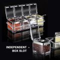 Acrylic Seasoning Box Set, 4 Piece Clear Seasoning Rack Spice Pots, Premium Quality Storage Container Condiment Jars for Spice Salt Sugar Cruet Kitchen Organization Containers with Cover and Spoon. 