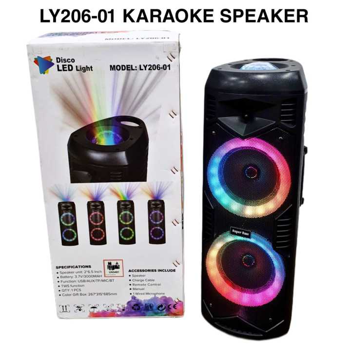 Let's Go Party LY206-01 6.5"*2 Bluetooth Music Box: Ultimate Party Box with 200 W 6.5 Inch Double Speakers - Portable Karaoke Speaker with Wireless Microphone, 5H Playtime, Remote Control & Light Show | INeedz LY206-01