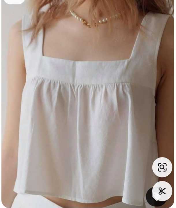White Square neck casual wear top womens