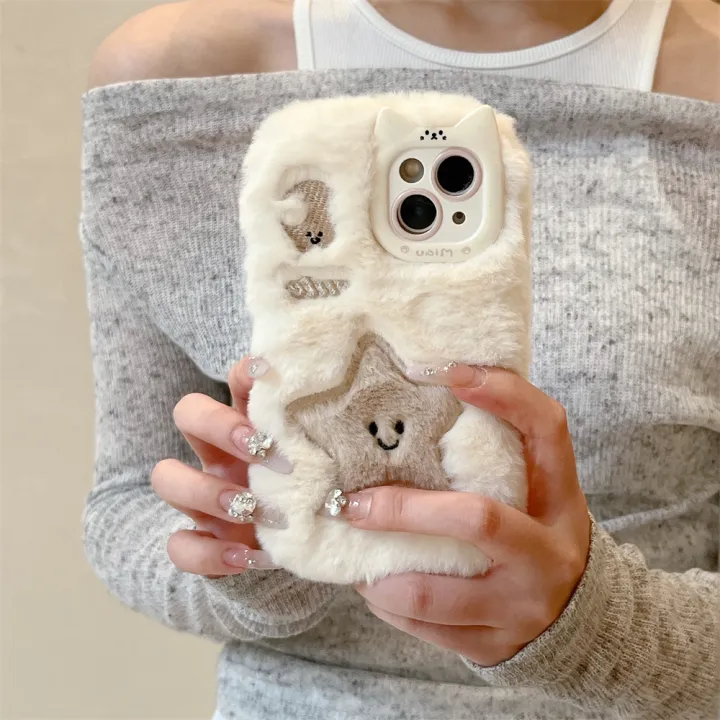 HOT%20Soft%20Plush%20Cute%20Star%20Moon%20Phone%20Case%20For%20iPhone%2014%2015%2016%20Plus%2013%20Pro%20Max%2011%2012%20Fluffy%20Warm%20Winter%20Furry%20Fur%20Cover%20-%20Image%202