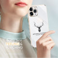 Hontinga for OPPO A15 A15S Back Cover Luxury 6D Plating Cartoon Lucky Deer Side Pattern Case Soft Silicone Square Phone Cases. 