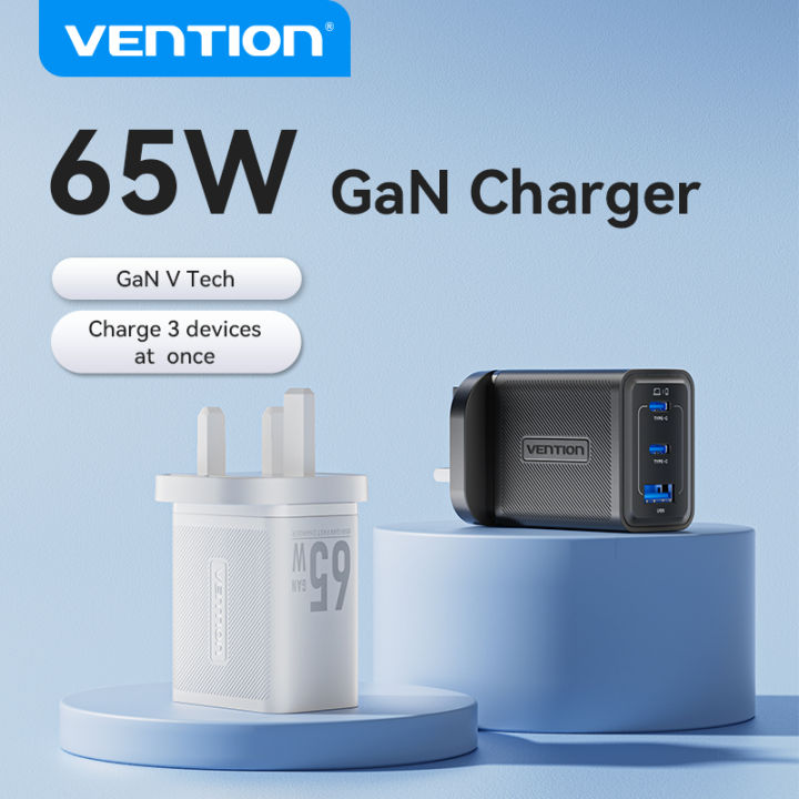 Vention 65W 45W 30W 20W  GaN 3 Port USB Mini Fast Charger for iPhone 15 14 13 Pro Max SAMSUNG S23 S22 Fast portable Charging