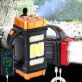 Solar USB Rechargeable Handheld Flashlight With COB Side Light,4 Modes Waterproof LED Searchlight for Camping Power Outages. 
