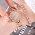 2PCS Luxury Women Rose Gold Watch Fashion Ladies Quartz Diamond Wristwatch Elegant Female Bracelet Watches Set Reloj Mujer. 