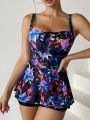 2023 Floral Printed Tankini Set Two Piece Swimsuit Short Women Drawstring Swimwear Female Bathing Suit Beachwear Swimming Summer. 