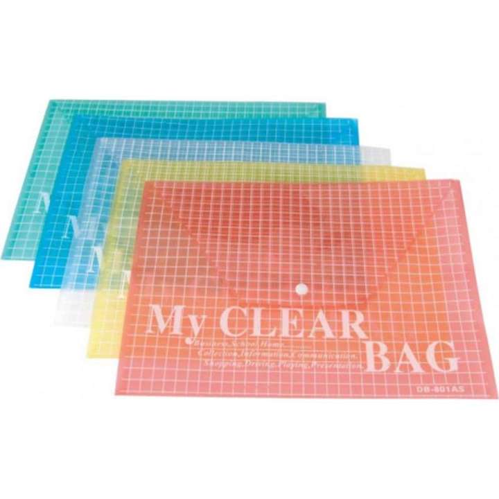 My Clear Bag Transparent Clear Button File Folder Bundle for School / Office | FILE COVER CLEAR BAG  - 04 bags