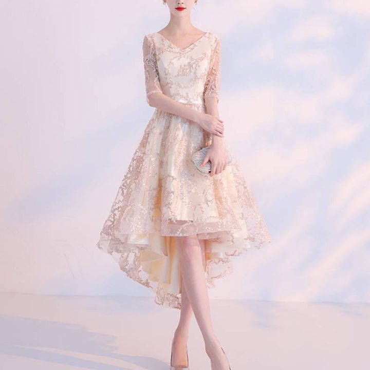 Banquet%20Evening%20Dress%202024%20New%20Spring%20and%20Summer%20Korean%20Style%20Short%20Front%20and%20Long%20Back%20Fairy%20Dress%20Bridesmaid%20Dress%20Women's%20Slimming%20-%20Image%204